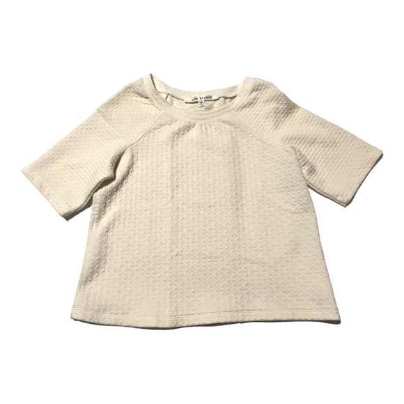 MAX studio cream basket weave textured short sleeve crop top size Medium. - Picture 1 of 13